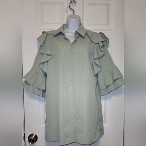 Mulla Womens Long Blouse Ruffled Sage Green